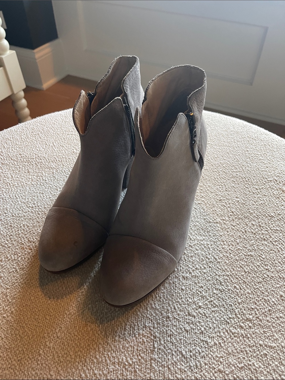 Rag & Bone gray Women’s Suede Ankle Booties - Elegant Side-Zip Style, Sz 38.5
